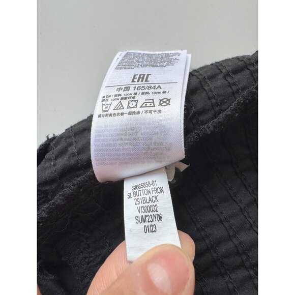 GAP Black Cotton Eyelet Voile Button Front Ruffle Hem A-Line Midi Dress, Size XS - Picture 13 of 14